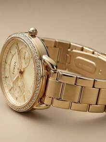 Fossil Women's Gold Dial Gold Steel Strap Watch Quartz Stainless Steel Watch Casual Business Waterproof Watch Vanguard Crystal/Stainless Steel Case/Scratch-Resistant Glass Mirror - Gold - View 6