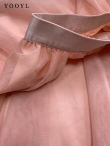 Yooly Mesh Tent A-Shaped Loose High-Waisted Rubber Band Waist Skirt, Daily Casual Fashion Vacation Birthday Party Dating Activities - Pink - View 3