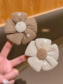 2pcs Korean Style Floral Hair Clips, Sweet Fashion Hair Accessories Suitable For Daily Use - Multicolor - View 4