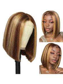 Elegant Honey Blondre Ombre Highlight Short Bob Wig For Women - 16 Inch,Hair With Side Part, Perfect For Daily Wear & Cosplay, Face Shaping, Head Cover, Party Wig Honey Blondre Ombre Highlight Bob Wig Human Hair 13x4 Frontal Lace Wig - S4/27 - View 4
