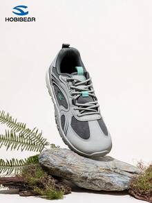 HOBIBEAR 1双男女通用舒适网布拼接运动鞋,平底透气鞋,女士特宽版,橡胶外底,零落差,训练鞋,徒步鞋,网球鞋,简约风格,灰色 - 灰色 - 查看 3