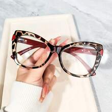 1 Piece Retro Leopard Cat Eye Unisex Glasses -  Computer Glasses, Magnification +1.0 To +4.0, Full Frame Design, Lightweight And Fashionable, - Quantity: 1 (Red) - View 2