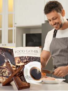 1pc Handmade Wooden Cookbook Stand, Rustic Farmhouse Recipe Book Holder For Kitchen Countertops And Cabinets! - Multicolor - View 6