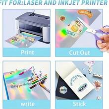 420 Sheets Holographic Printable Sticker Paper, Compatible With Inkjet And Laser Printers, Glossy Vinyl Sticker Paper, Quick Dry - 8.3X11.7 Inches, Rainbow Color - 10ps - View 3