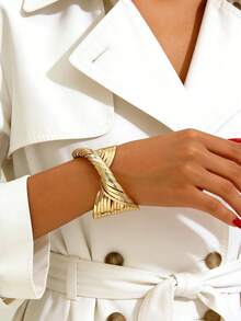 极简波西米亚风格可调节几何线条装饰宽手镯 - 金黃色 - 查看 2