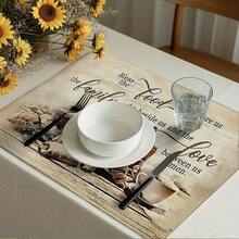 4pcs/6pcs Inspirational Placemats - Washable Polyester With Bible Verses & Croissant Coffee Food Designs | Suitable For Dining Table, Kitchen Decor, Parties And End Tables | Rectangular Shape - Nhiều màu - Xem 2