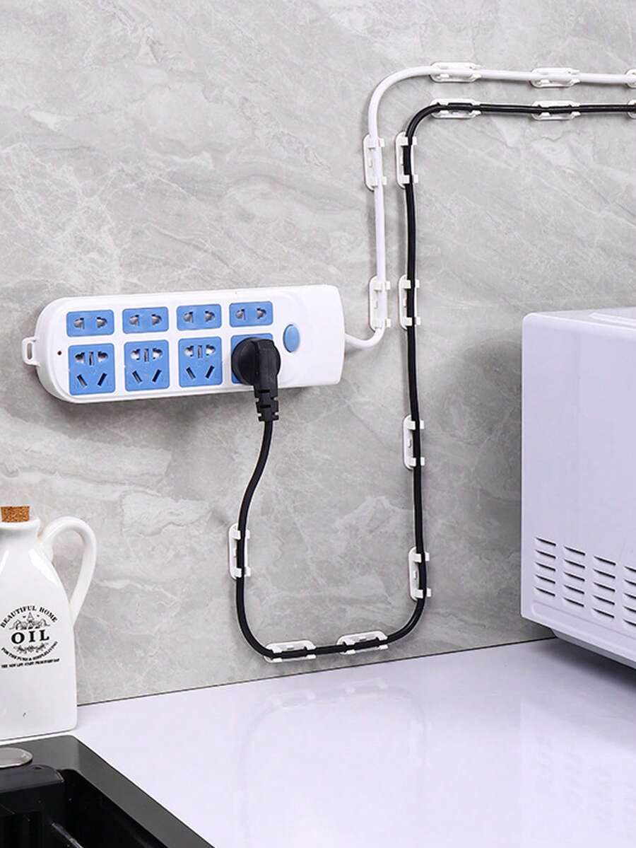 100/50/10个装 白色可调节线缆管理夹，塑料粘性线缆整理器，适用于电视、电脑、以太网线缆 - 桌下和墙面线缆固定器，适用于家庭办公室整理，线缆夹