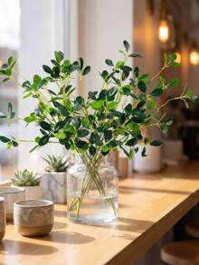 6片人造米兰叶，适合季节性装饰、家居聚会、婚礼装饰、客厅、卧室、花瓶DIY、情人节礼物 - 綠色 - 查看 6