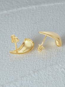 EleRunis 1Pair 925 Sterling Silver Chunky Waterdrop Hoop Earrings 18K Gold Plated Lightweight Teardrop Earrings Jewelry For Women Daily Wear Wedding Valentine's Day - Gold - View 7