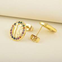 New Arrival Romantic Gold Plated Girl Boy Portrait Stud Earrings For Women Oval Shape Cubic Zirconia Valentine's Day Ear Jewelry Gifts - Colorful - View 2