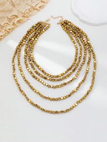 1 Set Elegant Multilayer Glass Beaded Necklace, Unique Design Charming Necklace Suitable For Women's Daily Wear, Festivals, Parties - Gold - View 4