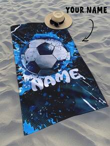 1pc Personalized Football Pattern Custom Beach Towel, Customized Bath Towel, Kids Towel, Pool Towel, Bathroom Towel, Holiday Gift, Beach Towel, Outdoor Travel, Beach Essential ,For Family - Multicolor - View 3