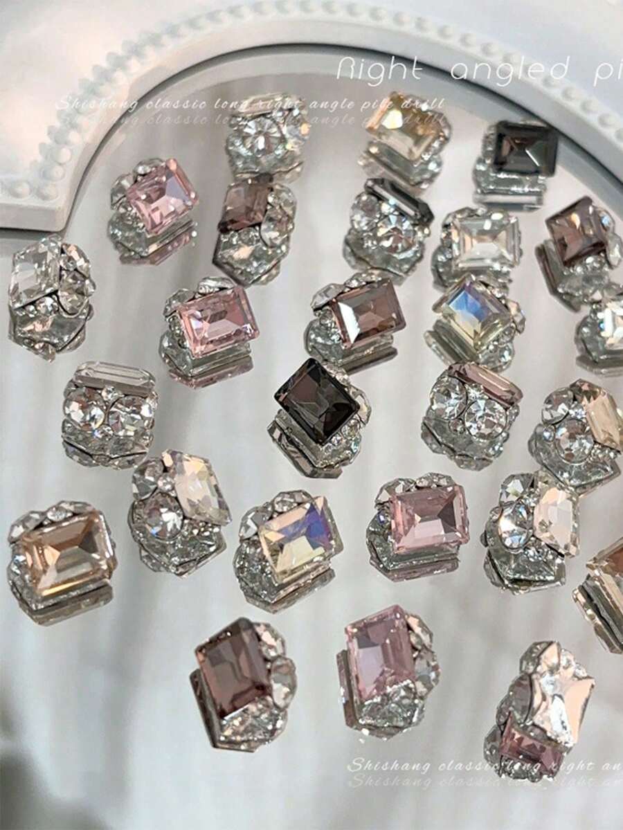 5件装方糖水钻美甲装饰品，长方形和方形水晶钻石，奢华法式合金美甲配件，闪亮百搭美甲饰品，装饰配件，亮片装饰，美甲钉，可爱美甲配件，美甲宝石