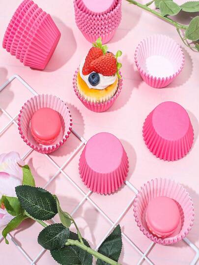 100个特大号玫瑰粉色纸杯蛋糕衬垫，无异味，非常适合派对、节日、家庭厨房、DIY烹饪、聚会和庆祝活动。