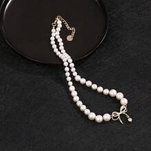 Pendants - Little  Bow Pearl Necklace - View 2