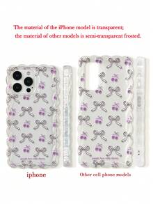 Cherry Bow Knot Braided Transparent Wavy Edge Minimalist High-End TPU Painted Anti-Drop Phone Case For IPhone 17/17Pro/17Air/17ProMax, 16/16Pro/16Plus/16ProMax, 15Pro/15ProMax, 13, 14, 11, P12, X, 12/14 Soft Protective Case - Multicolor - View 7