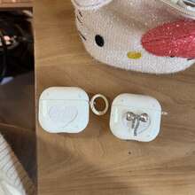 White Bow Earphone Case, Compatible With Apple 1/2/3/4/Pro/Pro2/Pro3 Protective Case, Luxury Rhinestone Anti-Drop Earphone Protective Cover - White - View 2