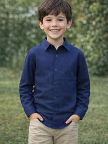 Children's/Youth Long-Sleeved Dress Shirt For Graduation, Baptism, Conference, Church - Màu xanh hải quân - Xem 1