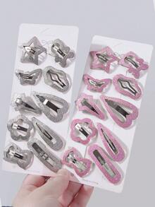 20pcs/Set Girls Pink & Silver Glitter Star, Heart, Meteor, Water Drop, Cloud, Bow, Bear Random Style Cute Princess BB Hair Clips, Bangs Hairpins, Everyday Use, Claw Clips, Snap Clip , Hair Barrettes, Hair Accessories For Women, Head Accessories - Multicolor - View 6