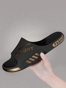 Zapatillas Gruesas Para Hombres De Suela Gruesa Adecuadas Para El Uso En Interiores Y Exteriores En Verano, Proporcionando Alta Durabilidad, Comodidad, Diseño Antideslizante Y Con Forma De Poo, Ideales Para Parejas - Negro y dorado - Ver 8