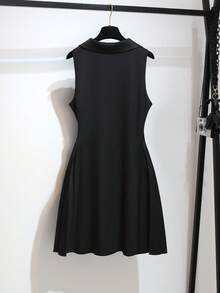 PARARAL Plus Size Women's Summer Fashion Business Casual Reversible Collar Pleated Dress, Suitable For Office, Dating, Wedding Guest, Elegant, Party, Black - Black - View 7