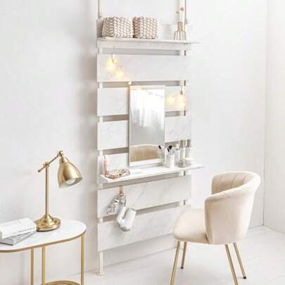 萩原 Hagihara 突っ張り ラック つっぱり 棚 壁面収納 ウォールラック ミラー付き DIY・穴あけ・工事が不要 簡単取付 段差対応 木目調 幅80 ナチュラルホワイト KTR-3218NW