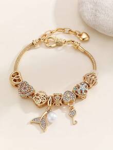 1Pc Fishtail Retractable Stainless Steel Bracelet Featuring A Key, A Lock Charm, And A Stylish Heart-Shaped, Making It The Perfect Gift For Valentine'S Day - Multicolor - View 6