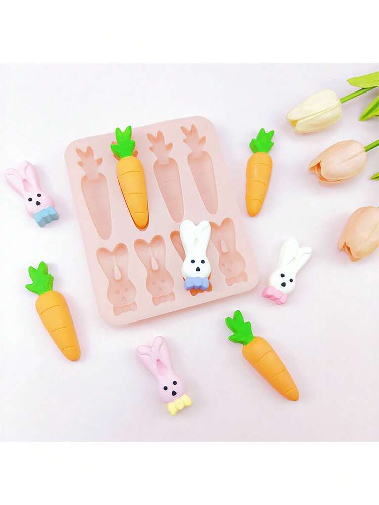 1pc For 8pcs Rabbit Radish Silicone Cake Mold Household Ice Tray Finger Biscuit Muffin Cup Cake Cup Baking Silicone Chocolate Molds, Rectangular Ice Cube Molds, Teething Stick Molds, Rabbit And Carrot Finger Molds - Multicolor - View 7