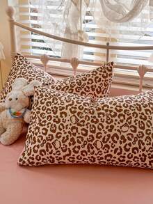 4pcs Soft Bedding Set, 100% Microfiber, Bow Leopard Print Duvet Cover Set (1 Duvet Cover + 1 Flat Sheet + 2 Pillowcases, No Filler), Wild & Open, Fashionable & Unique, Suitable For Single, Double, Queen, King Beds, All Seasons, Valentine's Day Gift - Pink Brown - View 5