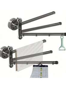 No-Drills 270° Swivel Towel Bar: 3-Arm Suction Cup Holder For Fast Drying & Organizing In Bathroom & Kitchen - Black - View 4