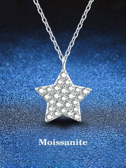 BLOVEMEE 1 pieza Collar colgante de plata de ley 925 con moissanita de lujo de 1,2 mm en forma de estrella para mujer, adecuado para uso diario, fiestas, vacaciones, Navidad, Acción de Gracias, regalo de joyería para mujer