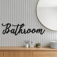 1pc Metal Bathroom Wall Decor Plaque - Black Iron Letter, Iron Metal Wall Art, Classic Style, Reusable And Removable, Suitable For Home Decor - Black - View 4