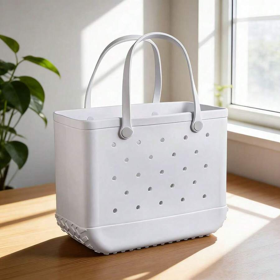 Heavy-Duty Rubber Perforated Tote Bag, Waterproof Multi-Purpose Carryall For Beach, Pool, Boat, Camping, Picnic, Gym & Daily Use, Lightweight Reusable Tote - 白色 - 查看 1