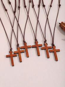ZIRUISP 1/2/4/6/12pcs Handmade Wooden Cross Pendant Necklace, Suitable For Men And Women, Christian Jewelry With Adjustable Black Cord, Perfect Faith Gift For Believers - Wooden Cross Wax Rope Necklace - View 16