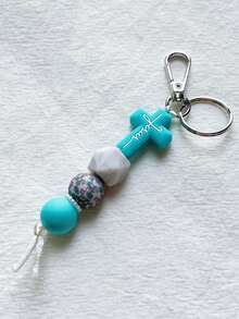 New Cross Silicone Bead Keychain Cross Charm Bracelet Style Keyring For Women Men Teens Daily Use Gift Limit One Per Order - Mint Blue - View 5