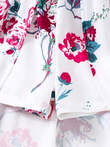 女孩夏季度假风吊带蝴蝶结荷叶边下摆短款连体裤，搭配喇叭裙 - 白色 - 查看 5