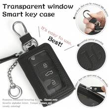 Soporte de llaves inteligente de moda y multifuncional, unisex, con diseño de letras en relieve, ventana transparente, cierre con cremallera, compatible con llaves inteligentes, incluye mosquetón, estilo lindo, adecuado para el trabajo y la escuela - Azul - Ver 6