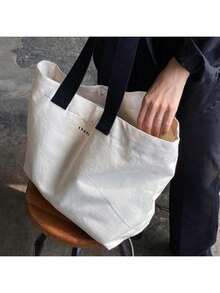 Minimalist Canvas Shoulder Tote Bag, Women Handbag - Beige - View 8