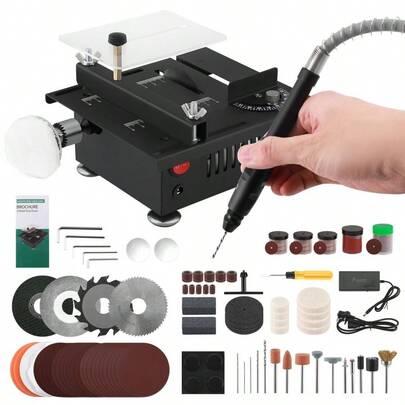 Mini Table Saw, Mini Multi Functional Table Saw For Crafts With Full Set Of Accessories, Portable Desktop Saw For DIY, Cutting, Polishing, Engraving, Drilling For Woodworking,Plastic & Acrylic