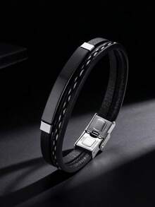 1pc Personalized Minimalist Jewelry, Stainless Steel Laser Engraved Name Bracelet, Best Gift For Men, Suitable For Graduation, Back To School, Father's Day - Multicolor - View 6