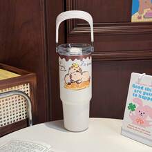 Ice Tyrant High Aesthetic Tumbler, Large Capacity, Straw Cup With Handle, 316 Stainless Steel, Double-Sided Office Drinking Cup - 358 White Hot Dog Capibala - View 6