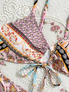 Nuevo conjunto de bikini elegante y sexy con push-up, de moda de alta gama con lazos laterales ajustables, ideal para playa, vacaciones y viajes, estiloso y sexy con estampado personalizado, adecuado para cumpleaños, San Valentín, Carnaval - Multicolor - Ver 3