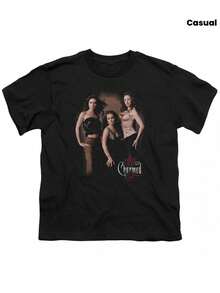 Charmed TV Show Inspired 's & Casual T-Shirt - Charmed Ones Witches (Prue, Piper, Phoebe) Logo Print, Iconic TV Series Design, All-Season Fit Round Neck Tee For Fans - 黑色10 - 查看 1