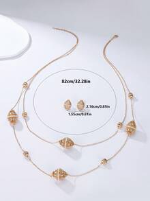 3pcs/Set Bohemian Faux Pearl Earrings, Long Necklace Jewelry Set, For Women Party Dress Festival Accessories - Yellow Gold - View 3