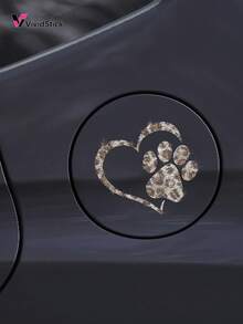 1pc Dog Paw Print Heart Design Faux Diamond Sticker, Shiny Cute Car Motorcycle Cartoon Decal - A - View 10