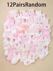 24/12/6 双装粉白相间郁金香蝴蝶结双层蕾丝婴儿袜，0-36 个月女童洛丽塔公主风袜子，镂空设计搭配玛丽珍鞋，超柔软弹力透气日常袜，适合春夏各种场合，婴儿袜，女童袜，公主袜，蕾丝袜，船袜，返校礼物，派对装扮，女童衣橱系列 - 彩色 - 查看 13