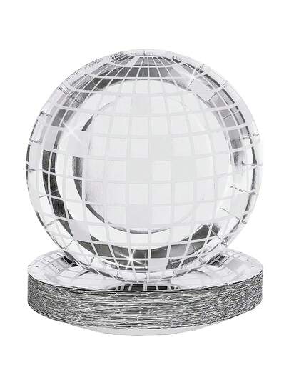 10/25pcs 7-Inch Silver Disco Ball Paper Plates, Suitable For Disco Party, Bachelor Party, Holiday Party, Birthday Party Decoration, Birthday Decor, Birthday Supplies