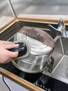 Cepillo abrasivo de diamante para limpieza, productos de limpieza reutilizables y otros suministros de limpieza que incluyen cepillos esponja para limpiar fondos de ollas, esponjas antioxidantes, esponjas para platos, paños de limpieza, limpiadores resistentes y herramientas de limpieza. - Pincel de mango marrón - Ver 9