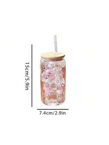 3pcs Bow Printed Water Cup With Lid & Straw, 16oz Canned Ice Coffee Cup, Tea Juice Milk Gift, Office Restaurant Classroom Picnic Party Use - Multicolor - View 6
