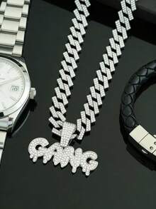 1pc European American Brand "GANG" English Letter Rhinestone Pendant Necklace, Hip-Hop Men's Daily Accessory - GANG Pendant Necklace - View 8